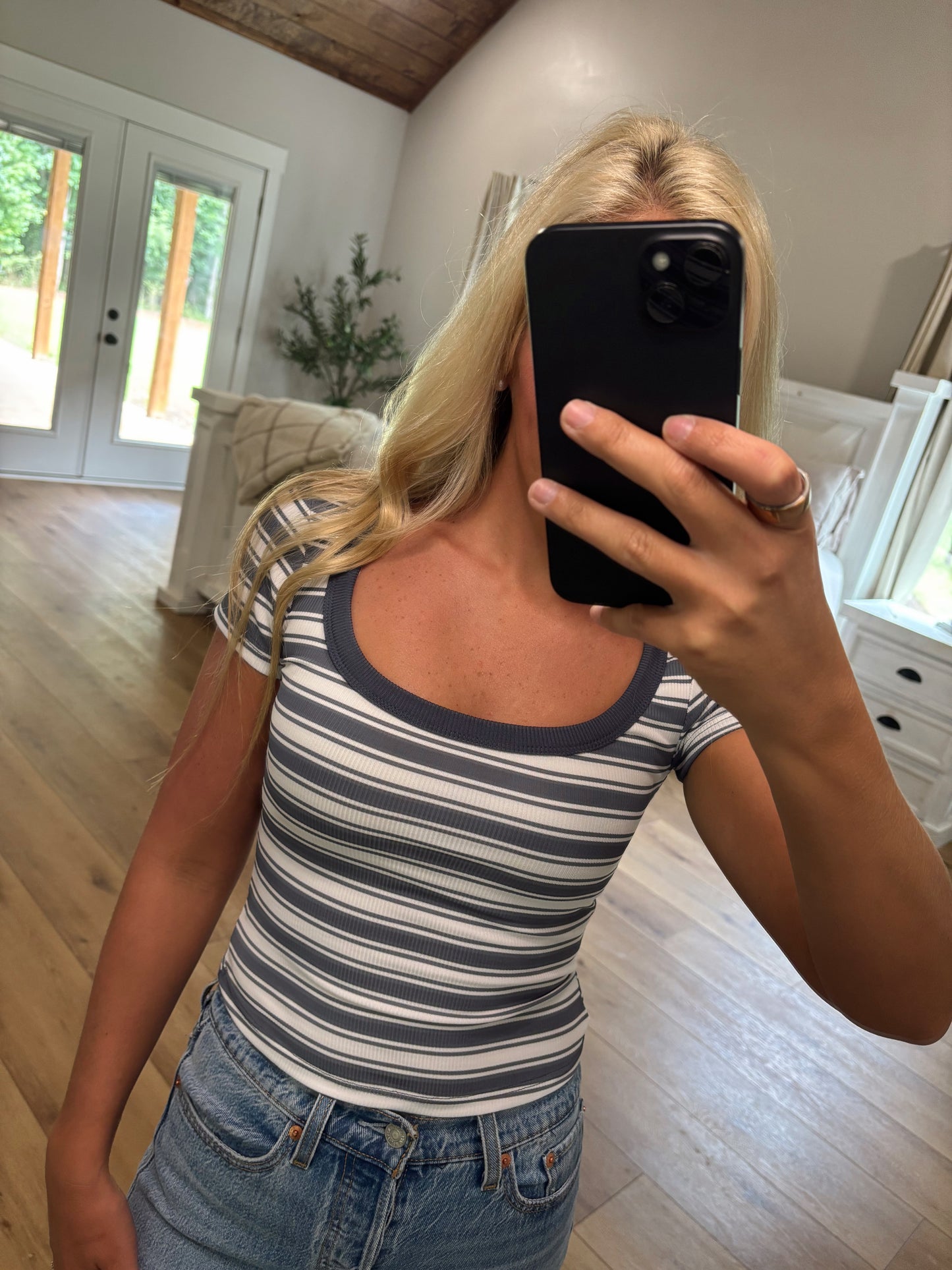 Blue Stripe Ribbed Top
