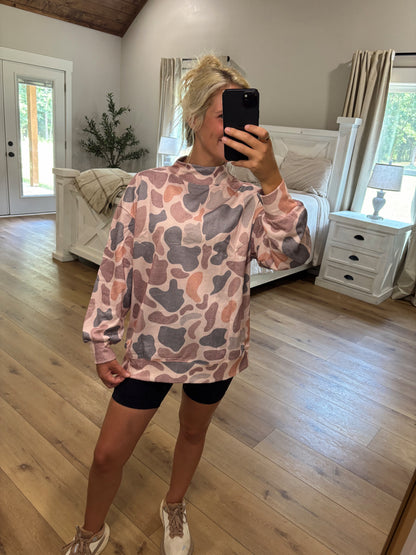 Neutral Camo Mock Neck Pullover