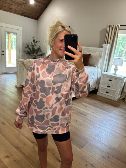 Neutral Camo Mock Neck Pullover