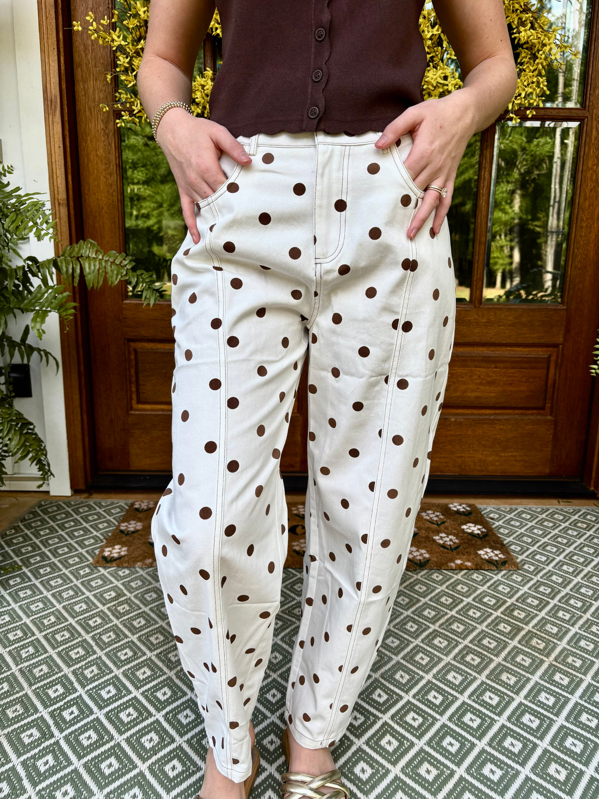 Chocolate Polka Dot Barrel Jeans