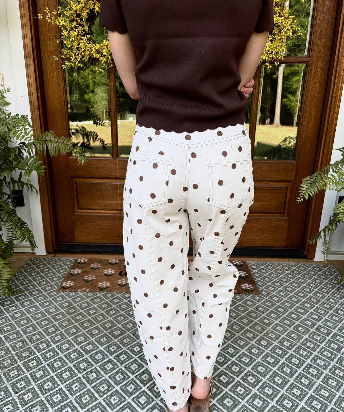 Chocolate Polka Dot Barrel Jeans