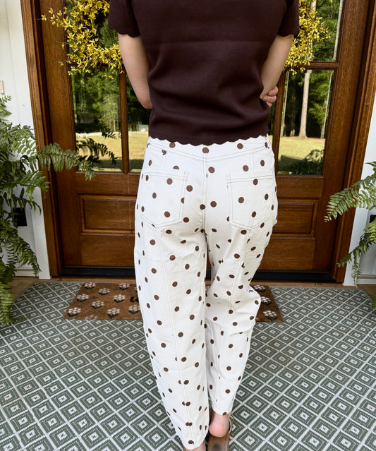 Chocolate Polka Dot Barrel Jeans