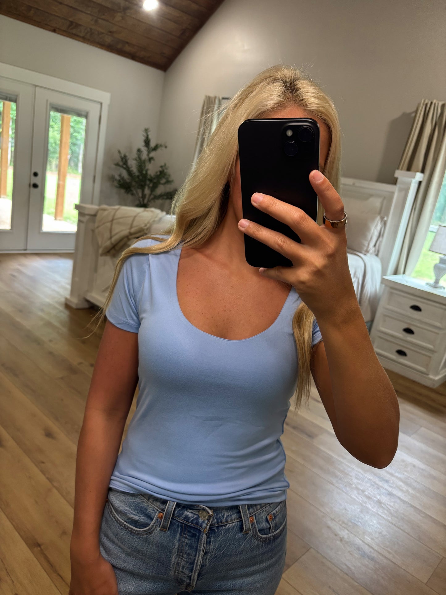 Blue Scoop Neck Top