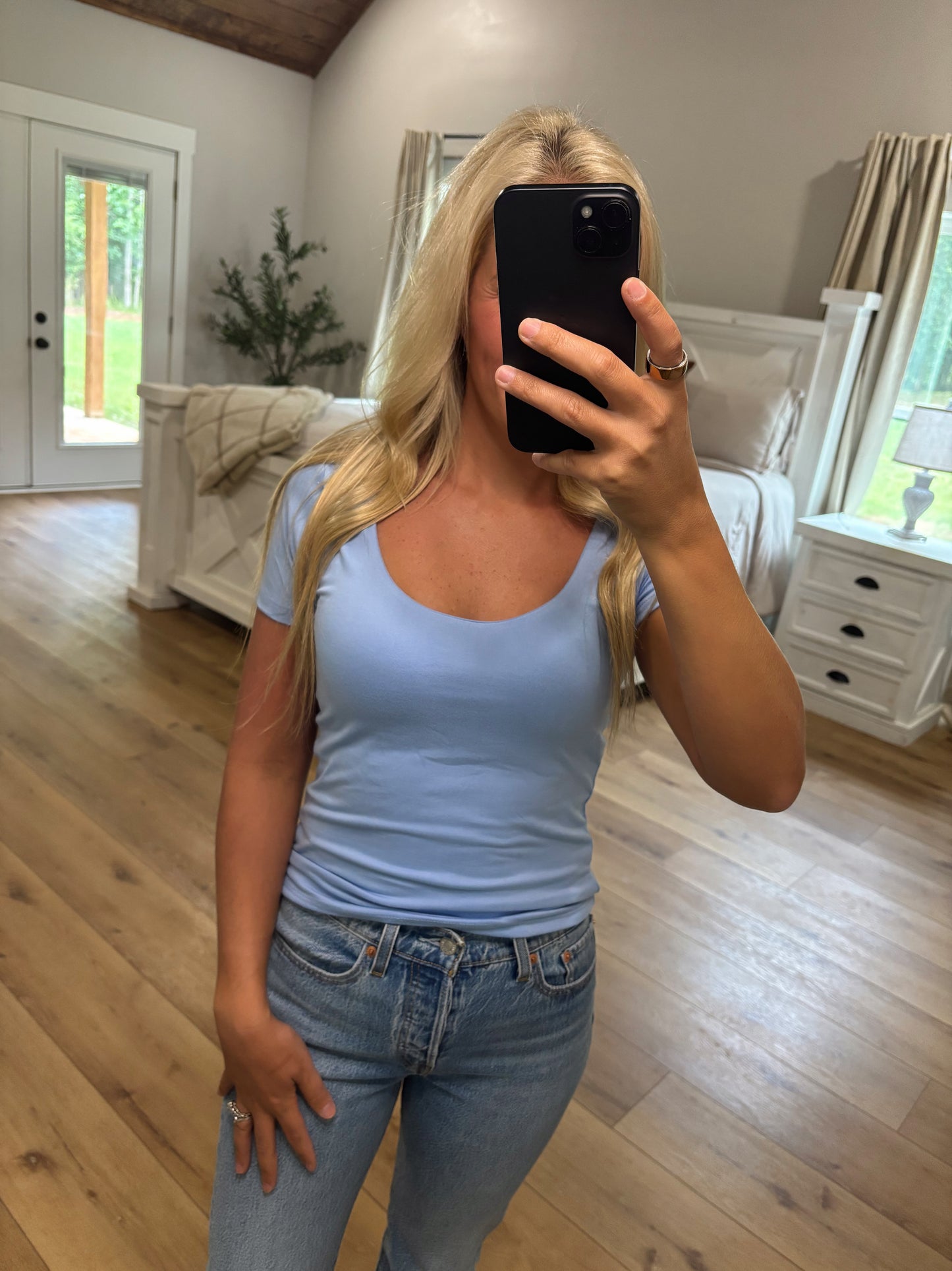 Blue Scoop Neck Top
