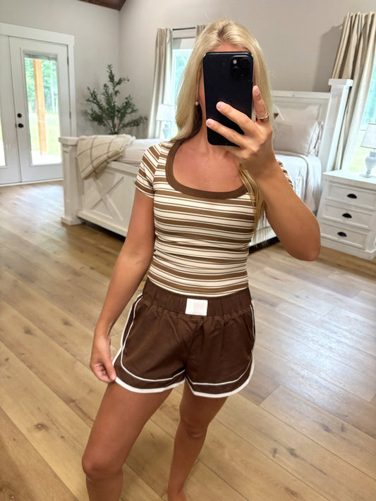 Chocolate Stripe Ribbed Top