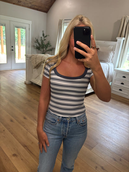 Blue Stripe Ribbed Top
