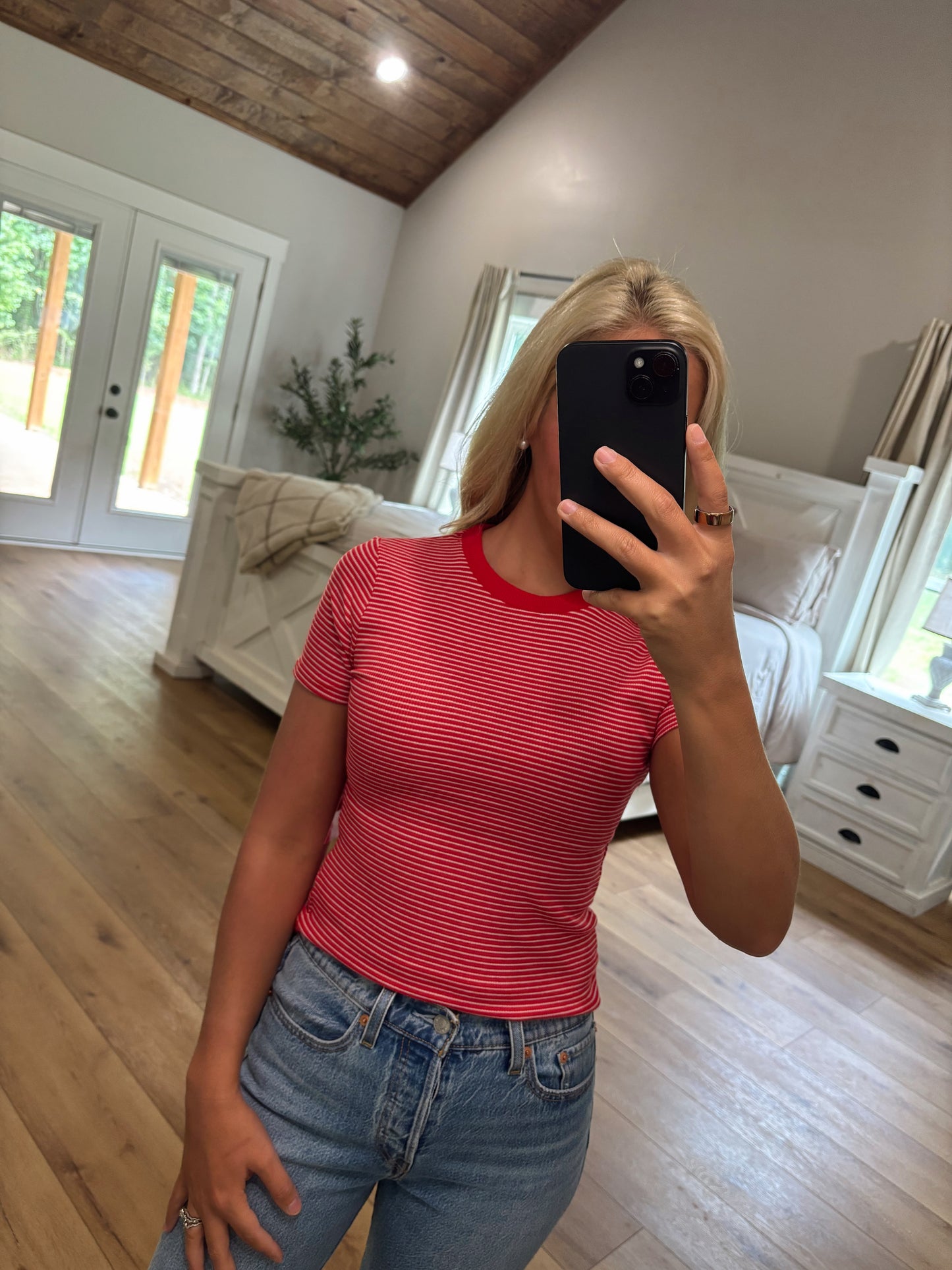 Cherry Stripe Ribbed Top