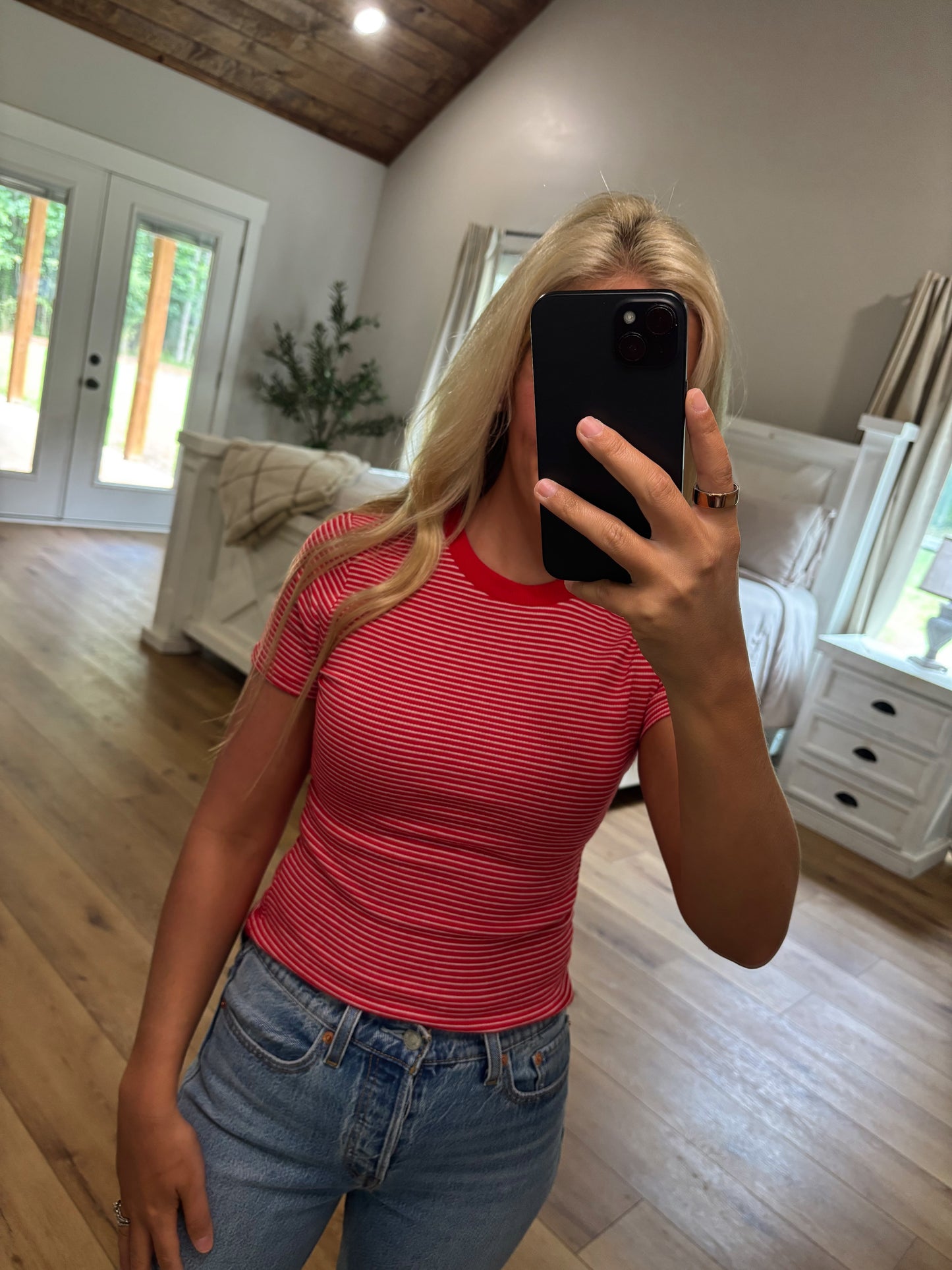 Cherry Stripe Ribbed Top