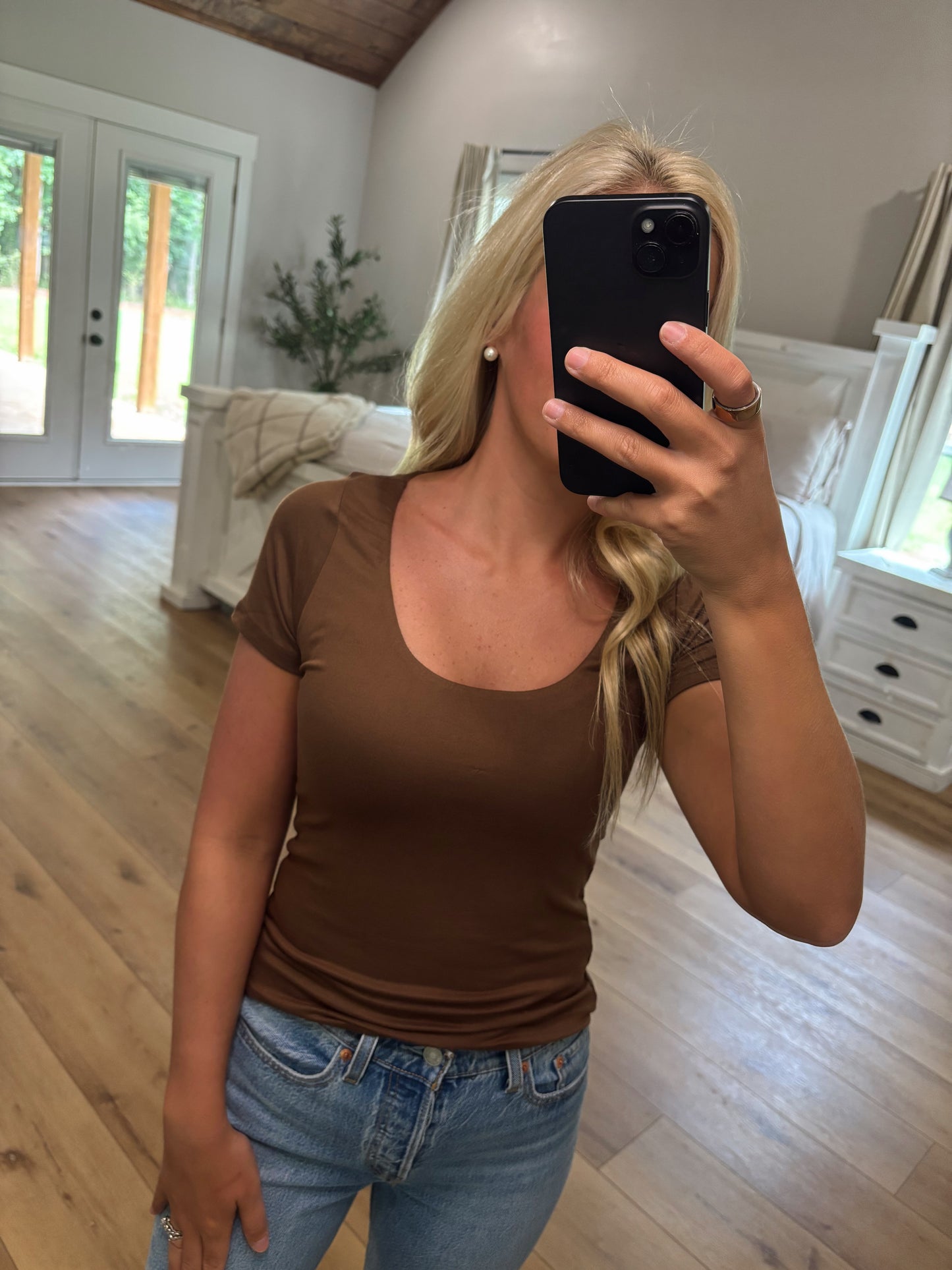 Brown Scoop Neck Top